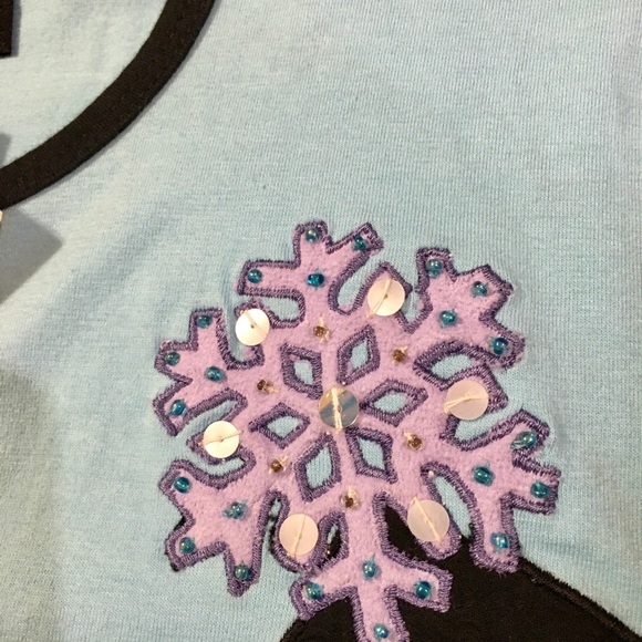 New Michael Simon Event Sequin Snowman Snowflakes Tee Kids Large - Picture 3 of 8
